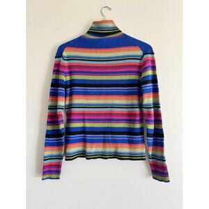 Harve Bernard Womens Vintage Y2K 90s 2000s  Ribbed Turtle Neck Sweater L Rainbow